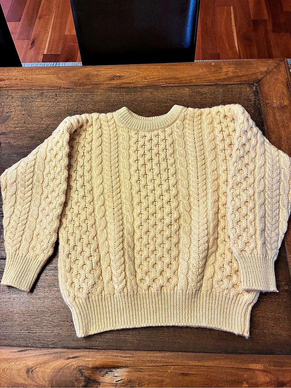 Cable Knit Crewneck Sweater in Cream Like New